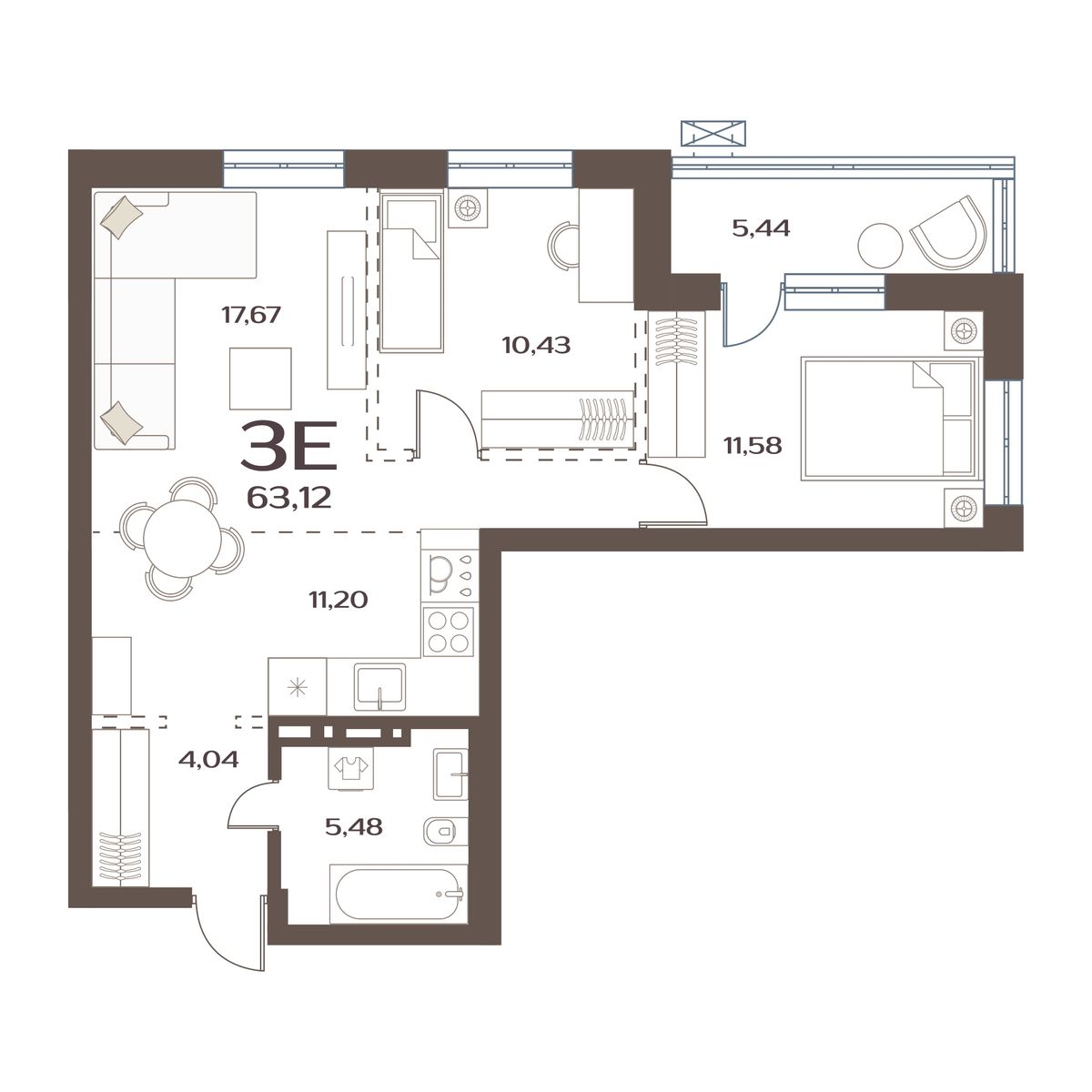 ЖК Меридианы Улисса, 2-комн кв 62,07 м2, за 8 538 000 ₽, 11 этаж